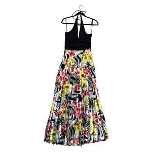 Betsy & Adam By Linda Bernell Halter Maxi Dress Size 12 Black Bodice Floral